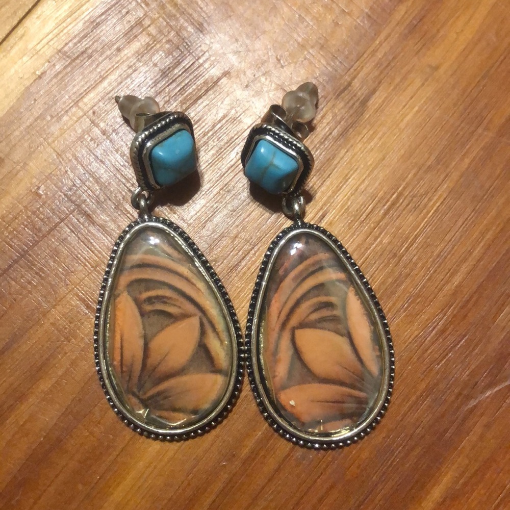 Sunflower and turquoise earrings leather vibe boho western